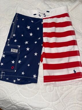 Polo Ralph Lauren American Flag Swim Trunks - Red, White & Navy